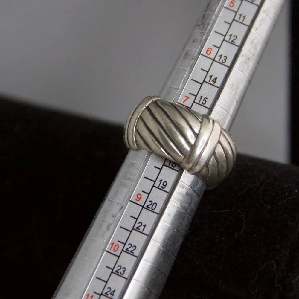 VTG HEAVY Sterling Silver Ribbed Wide Band Statement Ring Size 8 925 VTG